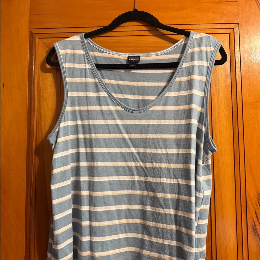 Patagonia Blue and Cream Striped Tank Top